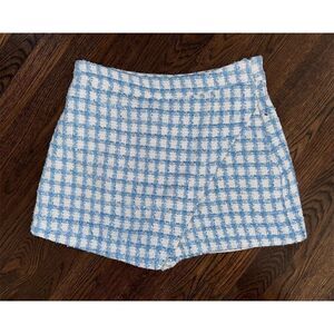 Jason Wu Women's Blue‎ White Gold Checkered Boucle Tweed Skort Size 10